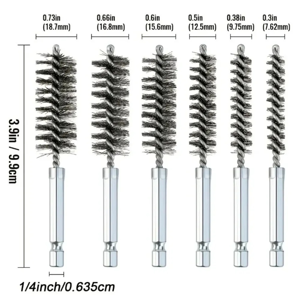 6Pcs Stainless Steel Pipe Cleaning Brush Set Wire Tube Machinery Cleaning Brush Rust Cleaner Washing Polishing Tools