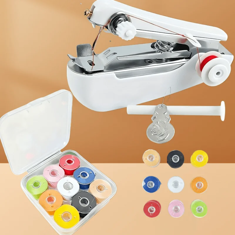 12pcs/Set Portable Sewing Machine for Beginners, Mini Sewing Machine with 9 Colors Thread Set Household DIY Handheld Sewing Tool