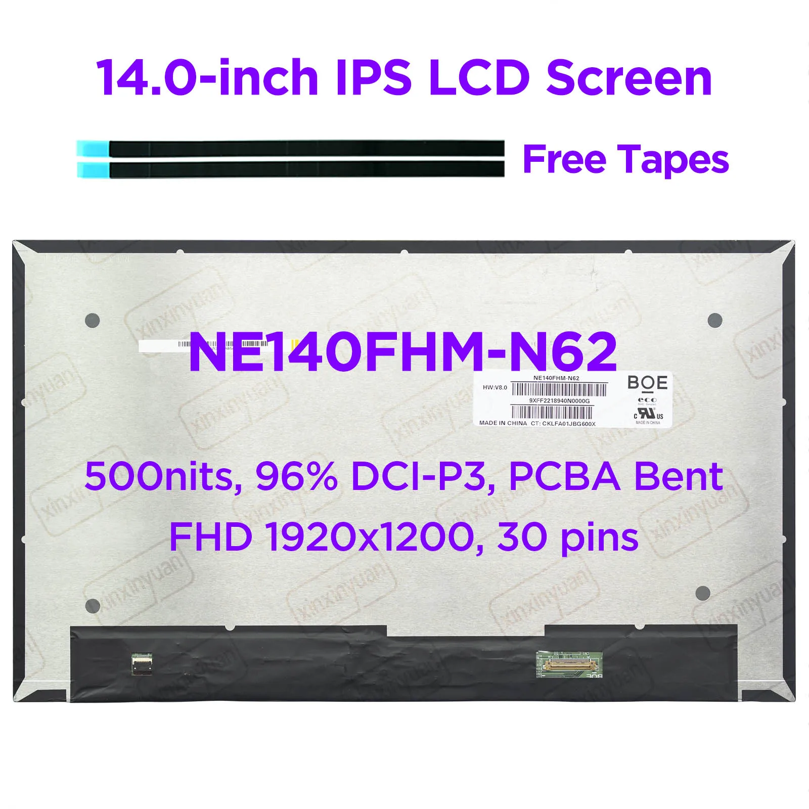 14.0-Inch IPS Laptop LCD Screen NE140FHM-N62 for HP Display Panel Replacement 500nits 96% DCI-P3 100% sRGB FHD1920x1080 30pins