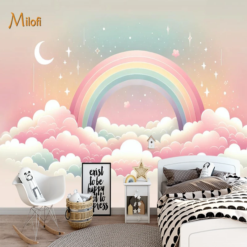 

Milofi custom 3D wallpaper mural for children's room cartoon rainbow unicorn living room TV background wall decoration wallpaper