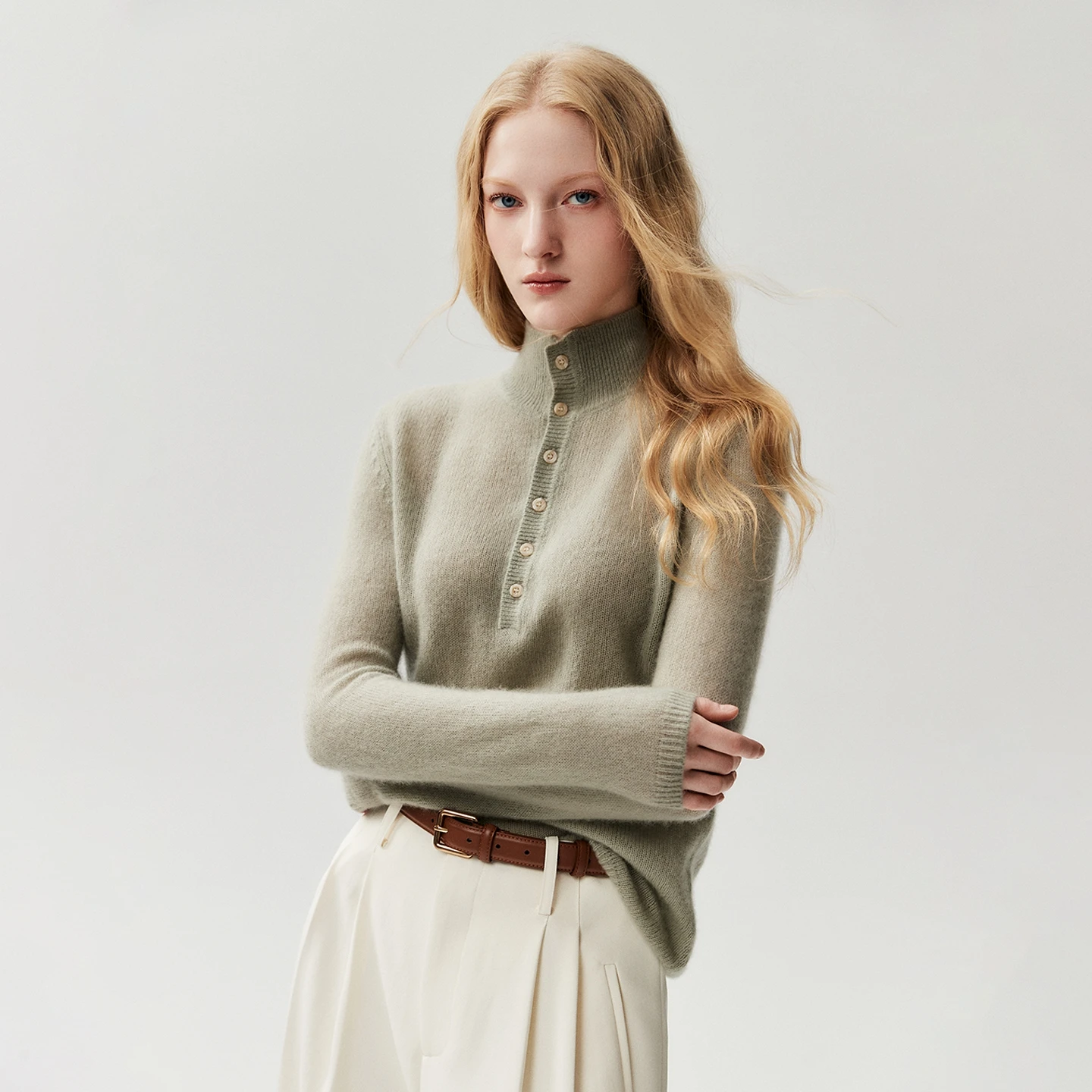 CHICUU Women 100% Cashmere Sweater Turtleneck Buttons Pullover Long Sleeve Basic Pullover Sweater Soft Warm Autumn Winter Tops
