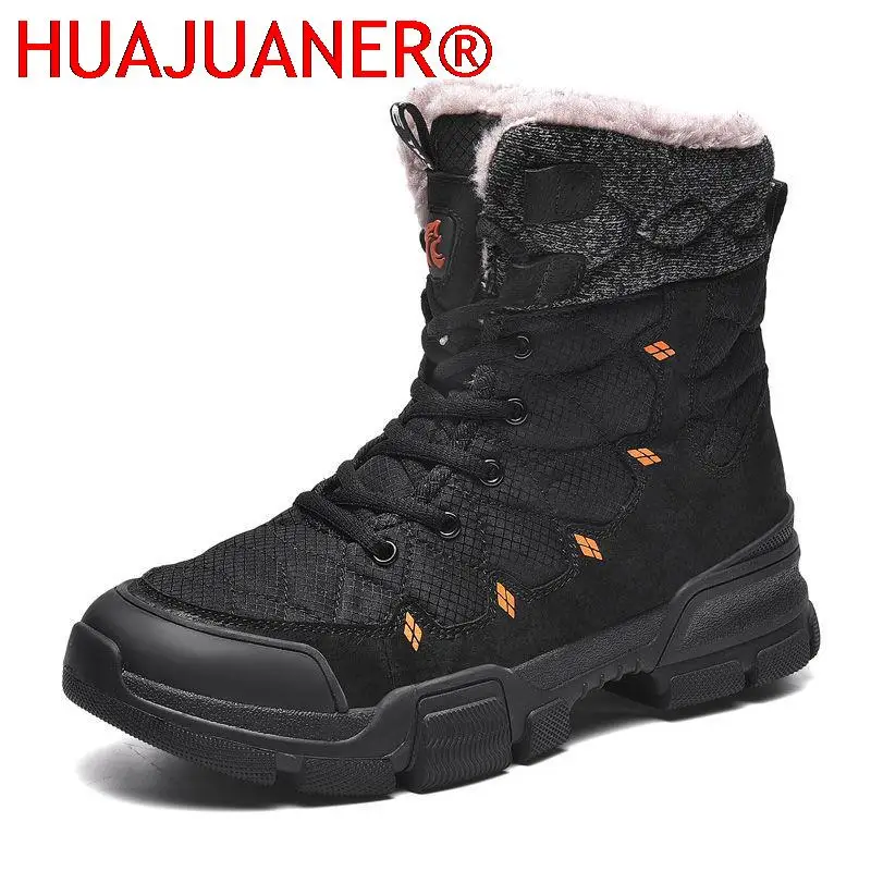 

New Men Winter Plush Snow Boots Warm Snow Shoes For Men Warmest Genuine Leather Handmade Outdoor Winter Boots Male Suede Shoes