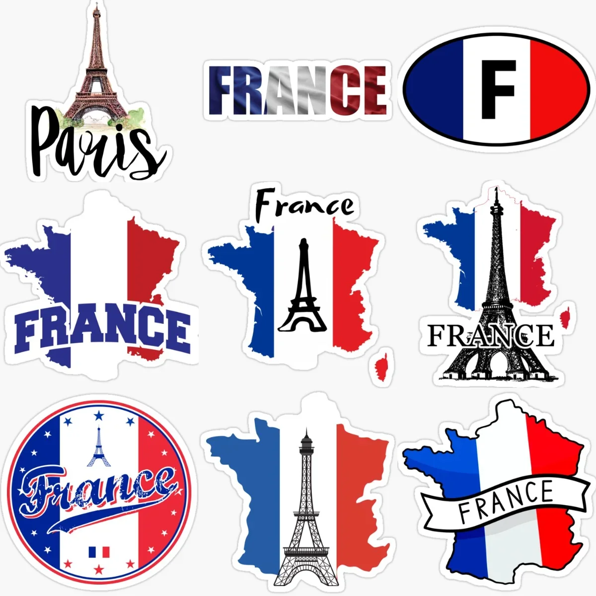 

France Flag Map Eiffel Tower Creative Personalized Stickers for Car Bicycle Helmet Windshield Wall Window Decoration Accessories