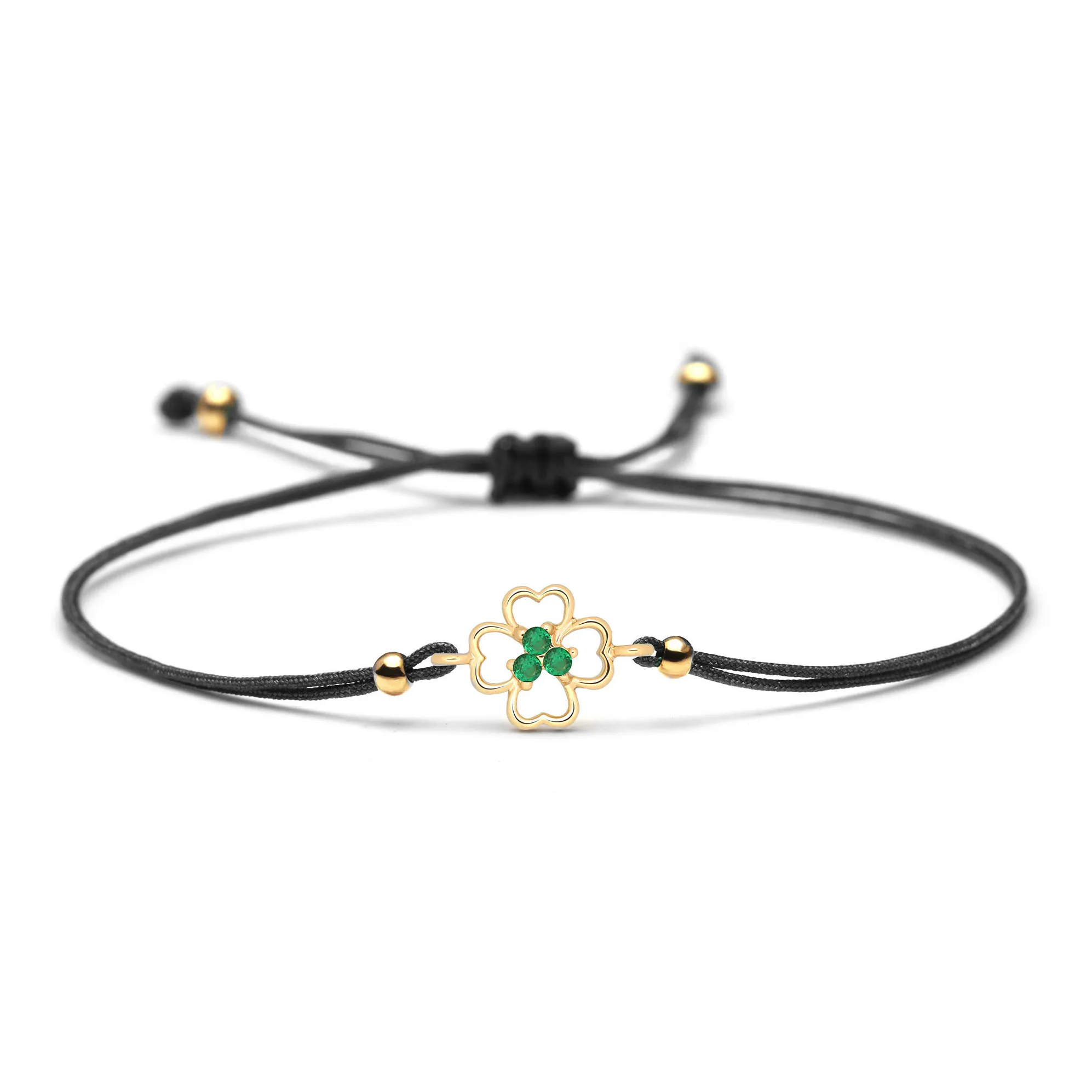 Green Cubic Zirconia Copper Four Leaf Clover Charm Bracelet Women Men CZ Zircon Lucky Brass Charm Red Pink Thread Cute Jewelry