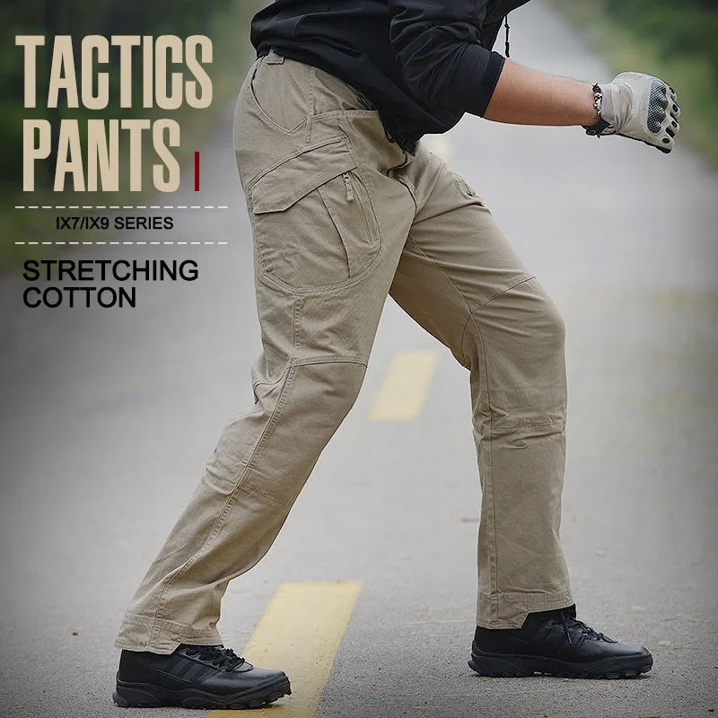 IX7/IX9 Stretch Men\'s Tactical Pant Multi Pockets Cargo Pants Cotton Casual Pant Men Clothing Elastic Overalls Camping Trousers