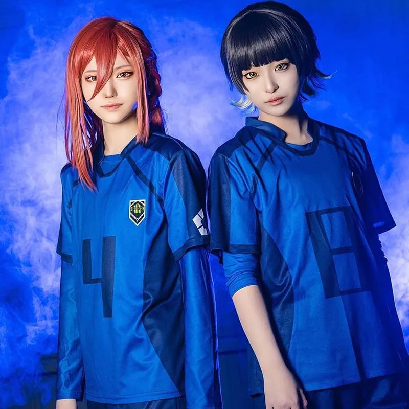 

Anime BLUELOCK Cosplay Nagi Seishiro Training Suit Blue Black Football Jumpsuit Wig Halloween Carnival Party Performance Costume