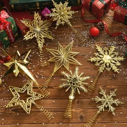 Christmas Tree Topper Glitter Gold Star Hollow Out 3D Snowflake Xmas Tree Pendant Home New Year Decoration Party Gift Supplies