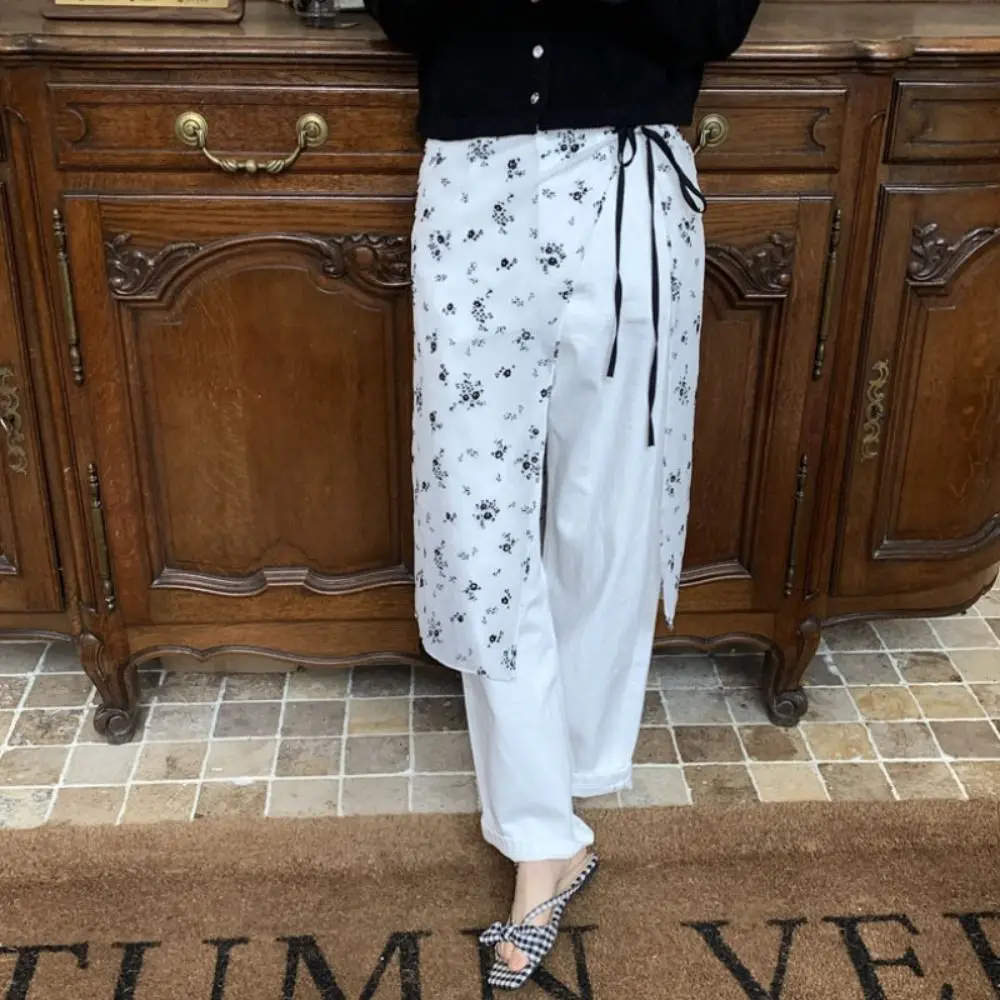 Jupe nouée à fleurs florales de style coréen, robe tout match sur pantalon, décor de vêtements, rideau de pet, robe de style français, 03