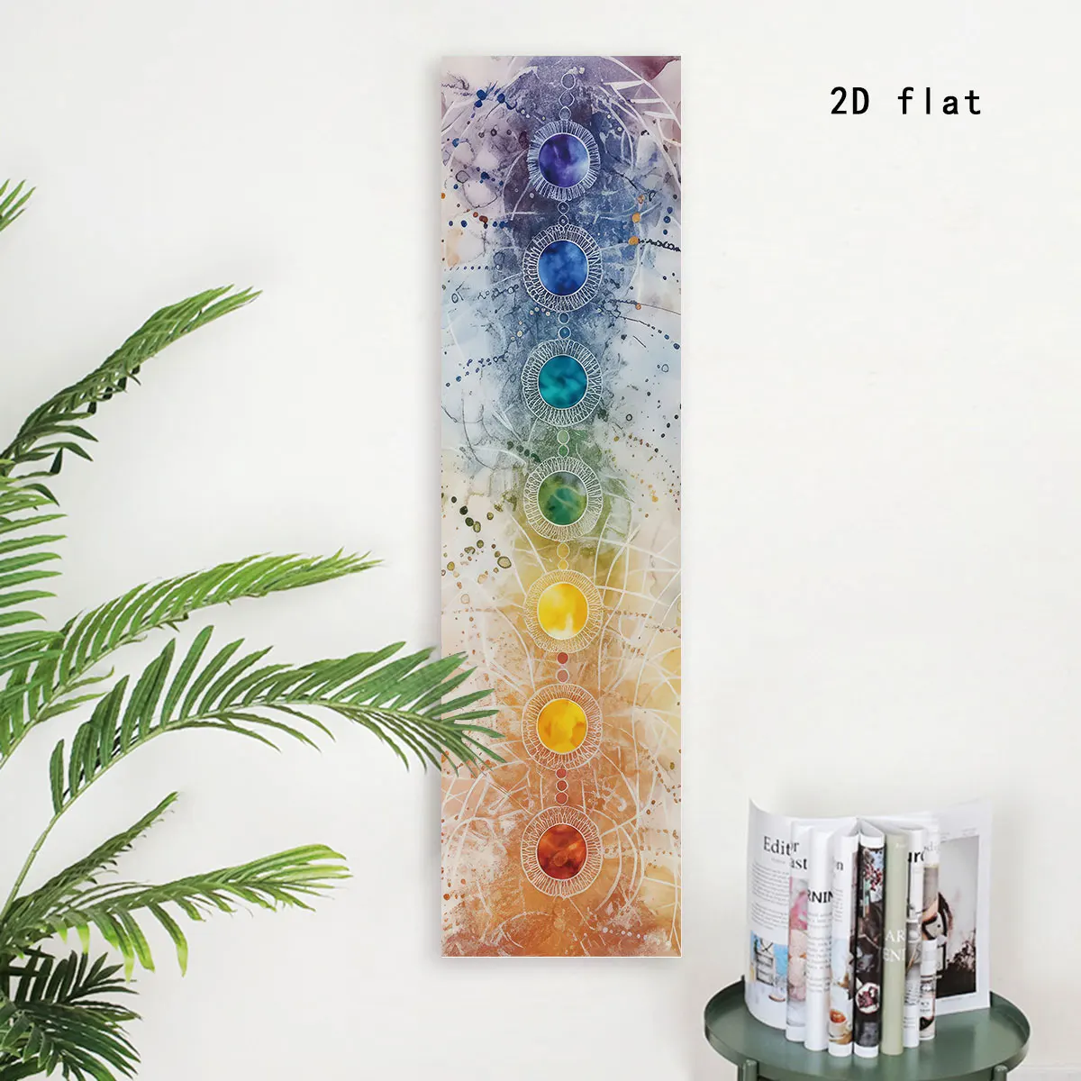 2D flacher farbiger Chakra-Wandteppich, vertikaler Wandbehang, moderner ästhetischer Kunst-Wandteppich, geeignet für Schlafzimmer und Zuhause, Raumdekoration