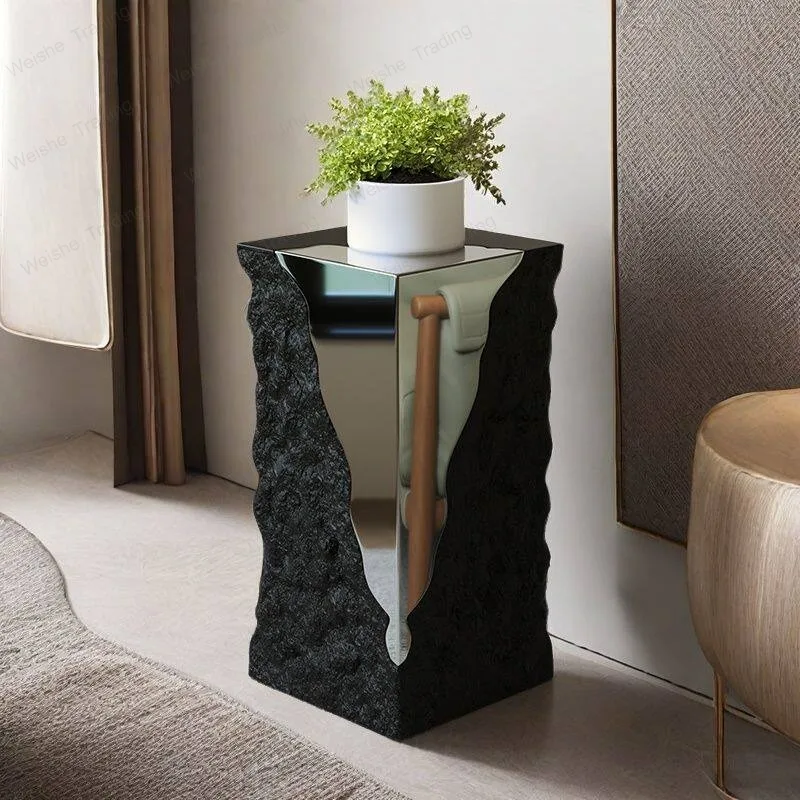 Light luxury modern sofa next to the floor ornament imitation stone pillar pier edge