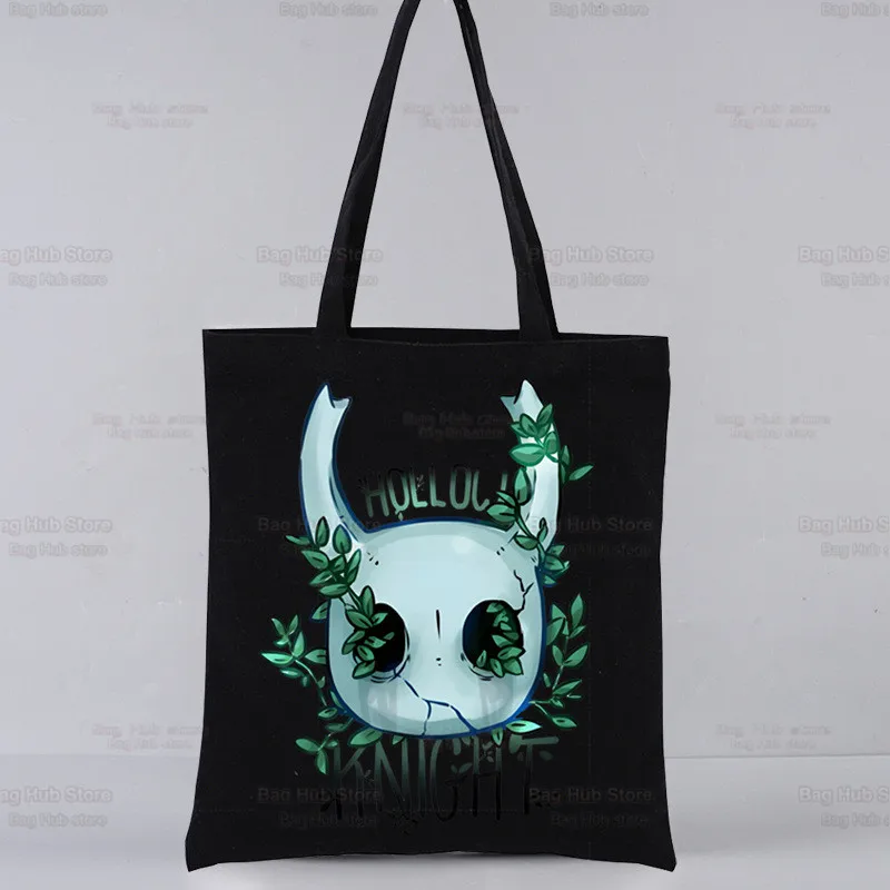 Hollow Knight Game Cartoon nero borse Unisex borsa Tote in tela personalizzata stampa uso quotidiano borsa per la spesa Casual da viaggio riutilizzabile