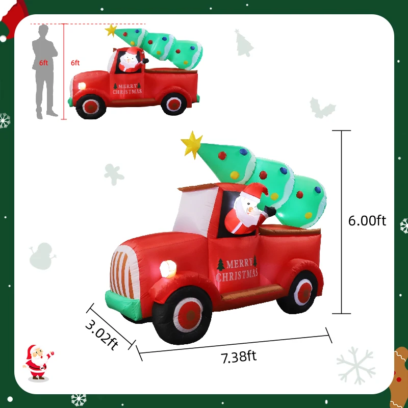 2.2M/7.2FT Opblaasbare Kerstman in Rode Vrachtwagen met Boom Licht LED Home Decor Speelgoed Tuin Kerstvakantie benodigdheden Outdoor Opblaasbare Decor