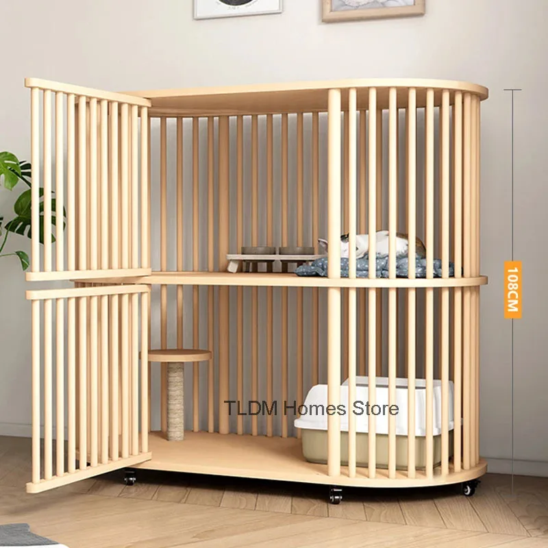 Minimalist Solid Wood Cat House Indoor Cat Cage Pet Cage Light Luxury Creative Household Large Free Space Cages for Cats Villa