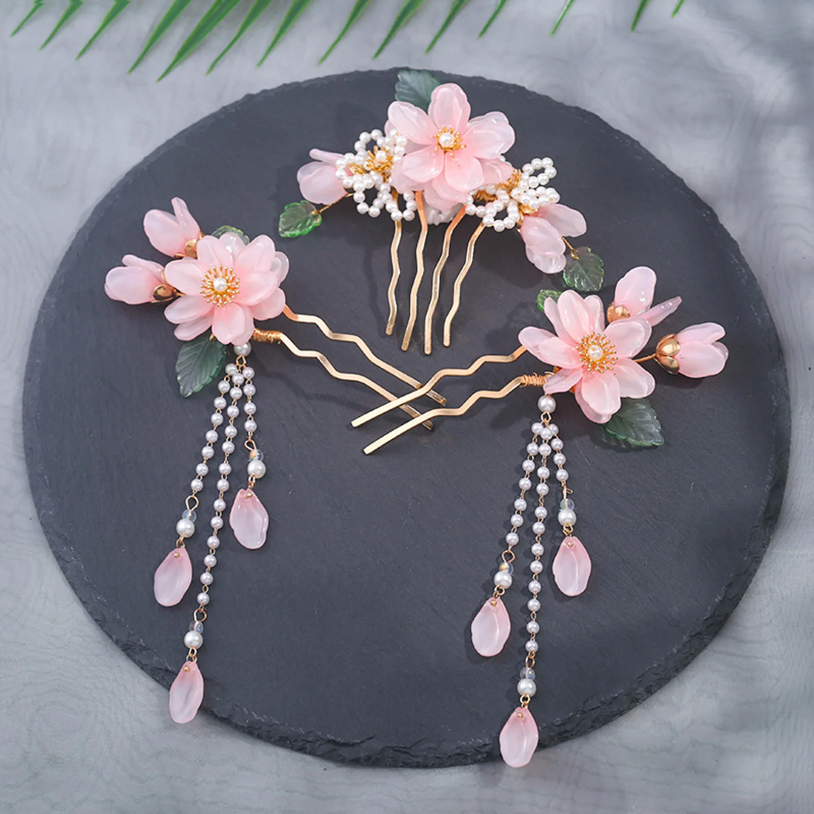 

Chinese Hanfu Hair Accessories Set Hair Sticks Long Tassel Floral Hairpin Women Party Cosplay Han Fu Headpiece Headdress Gift