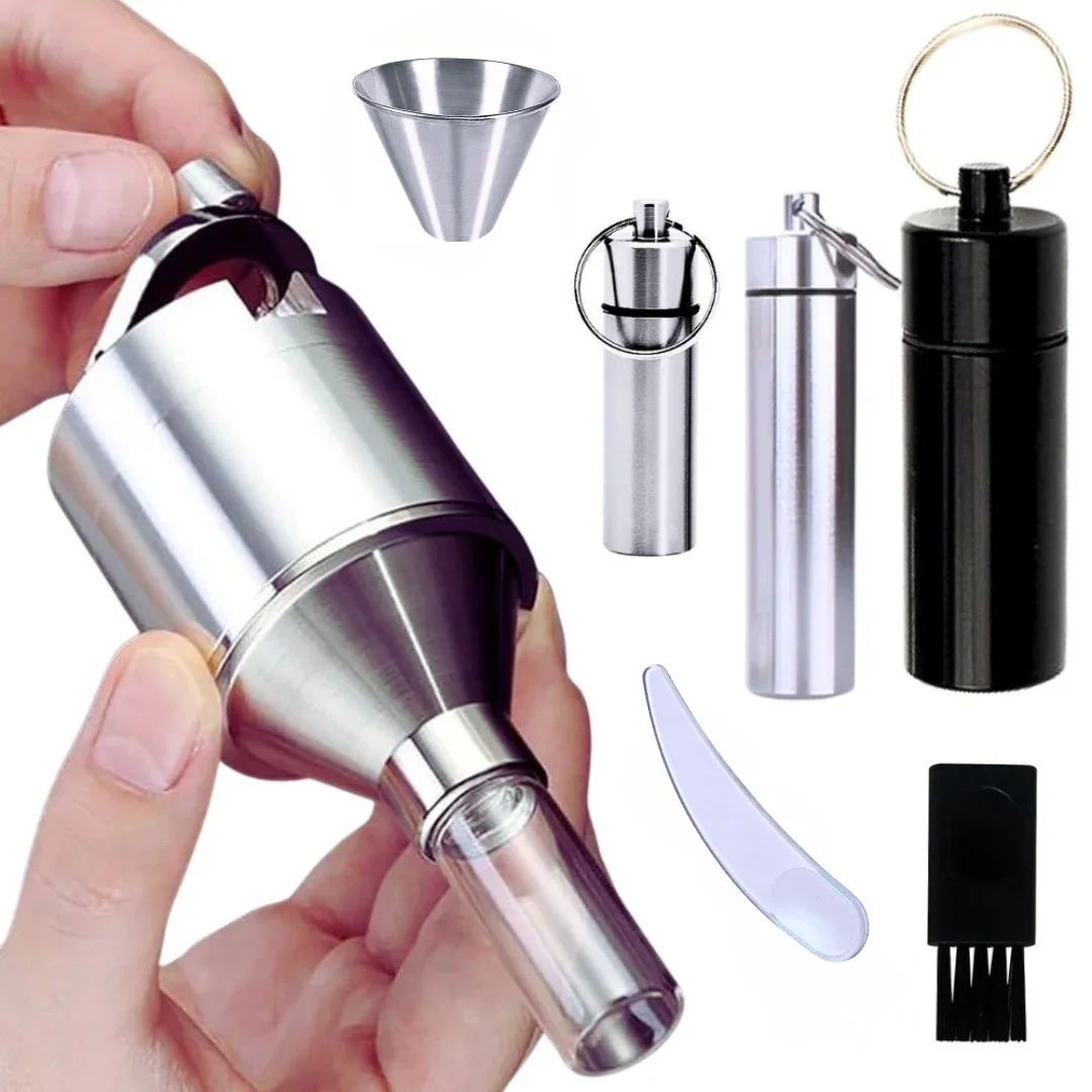 

Portable Aluminum Manual Herb Grinder Spice Mill with Wide Funnel Storage Vial Metal Crusher for Super Fine Powder