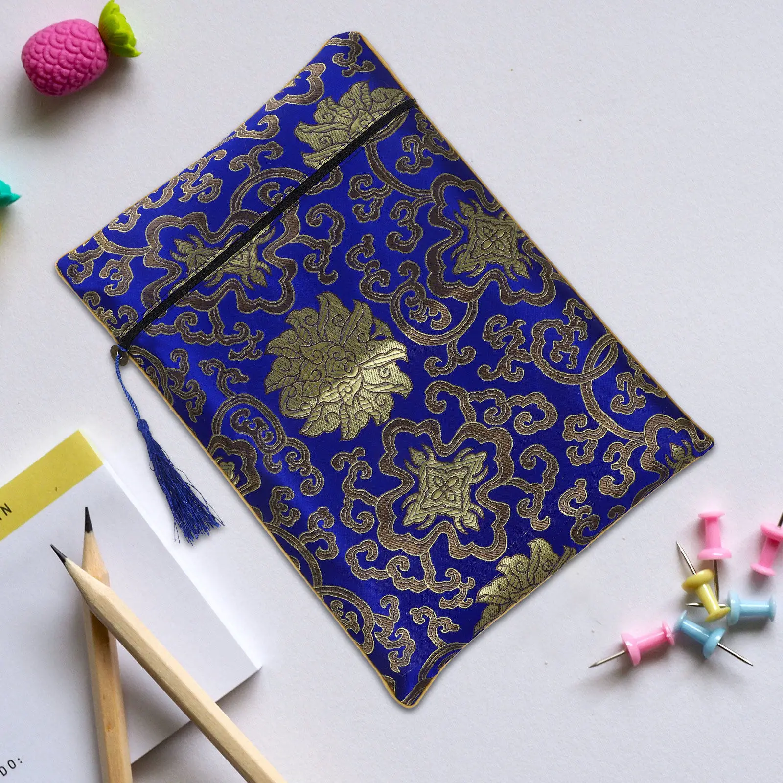 Chinese Theme Pencil Case with Zipper – Large Stationery Organizer for Notebooks, Receipts, Vouchers, Business Cards