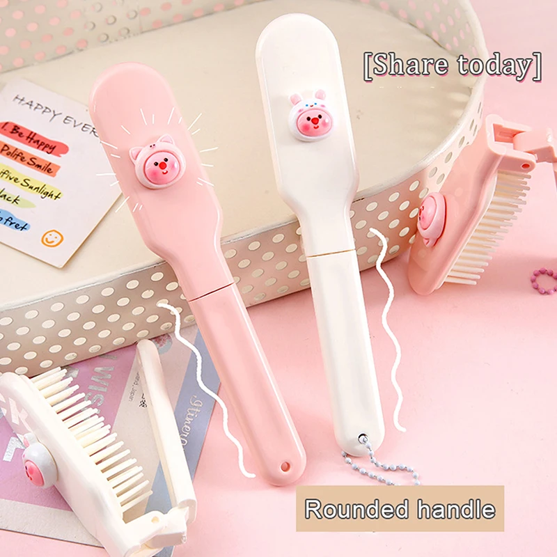 Cute Cartoon Pink Loopy Folding Comb Hairdressing Comb Anti-Static Hair Brush Portable Combs For Girls Women Hair Styling Tools