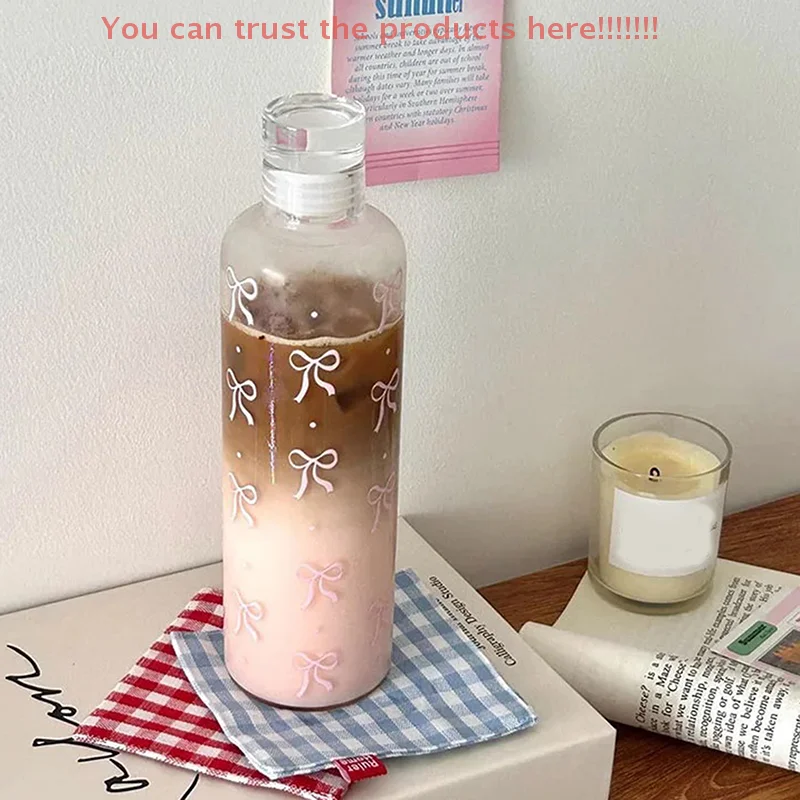 

500ML Outdoor Sports School Drinking Water Bottle Kawaii Bow Plastic Water Bottle With Time Scale Transparent Water Cup