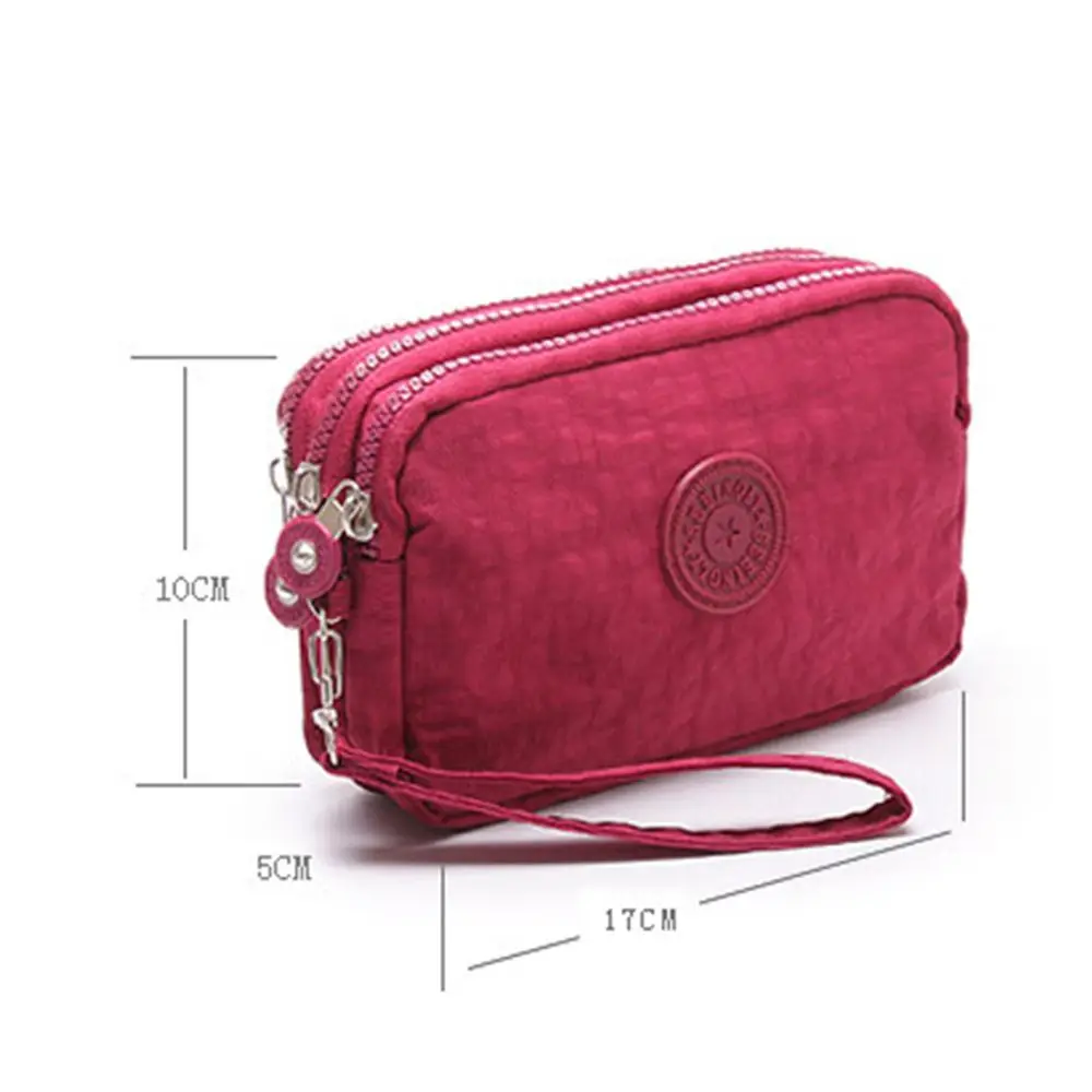 Makeup Bags Cosmetic Bags Solid Color Coin Purse Three Zippers Bags Korean Style Wallets Women Wallets Wrinkle Clutch Bag