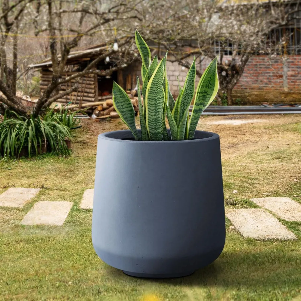 

15.3" Dia Round Concrete Planter, Outdoor Indoor Large Plant Pots Containers with Drainage Hole and Rubber Plug for Home