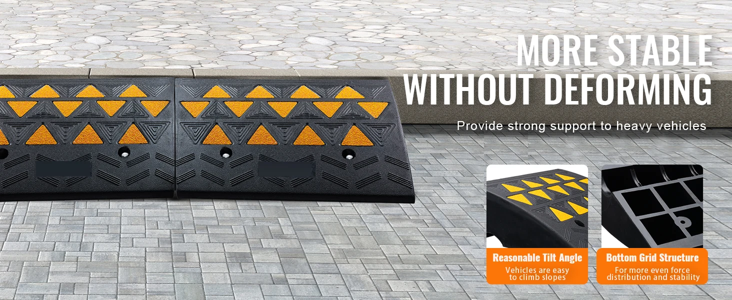 SucceBuy 1/2 Pack Rubber Curb Ramp Threshold Driveway Ramps with Stable Grid Structure for Car Wheelchairs Motorcycles Bikes