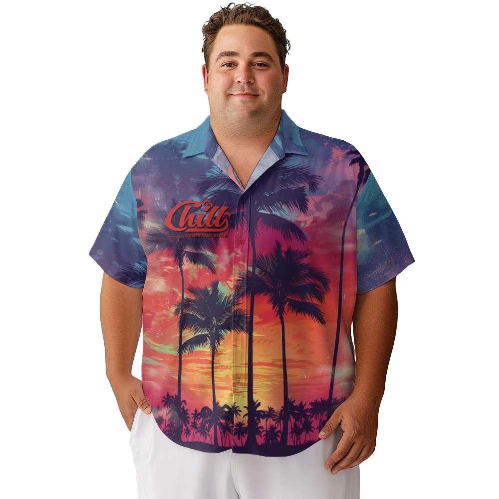 

2024 new Hawaii Men's shirts plus size Sunset at Golden Beach in Coconut Grove, California printed clothing casual short-sleeved