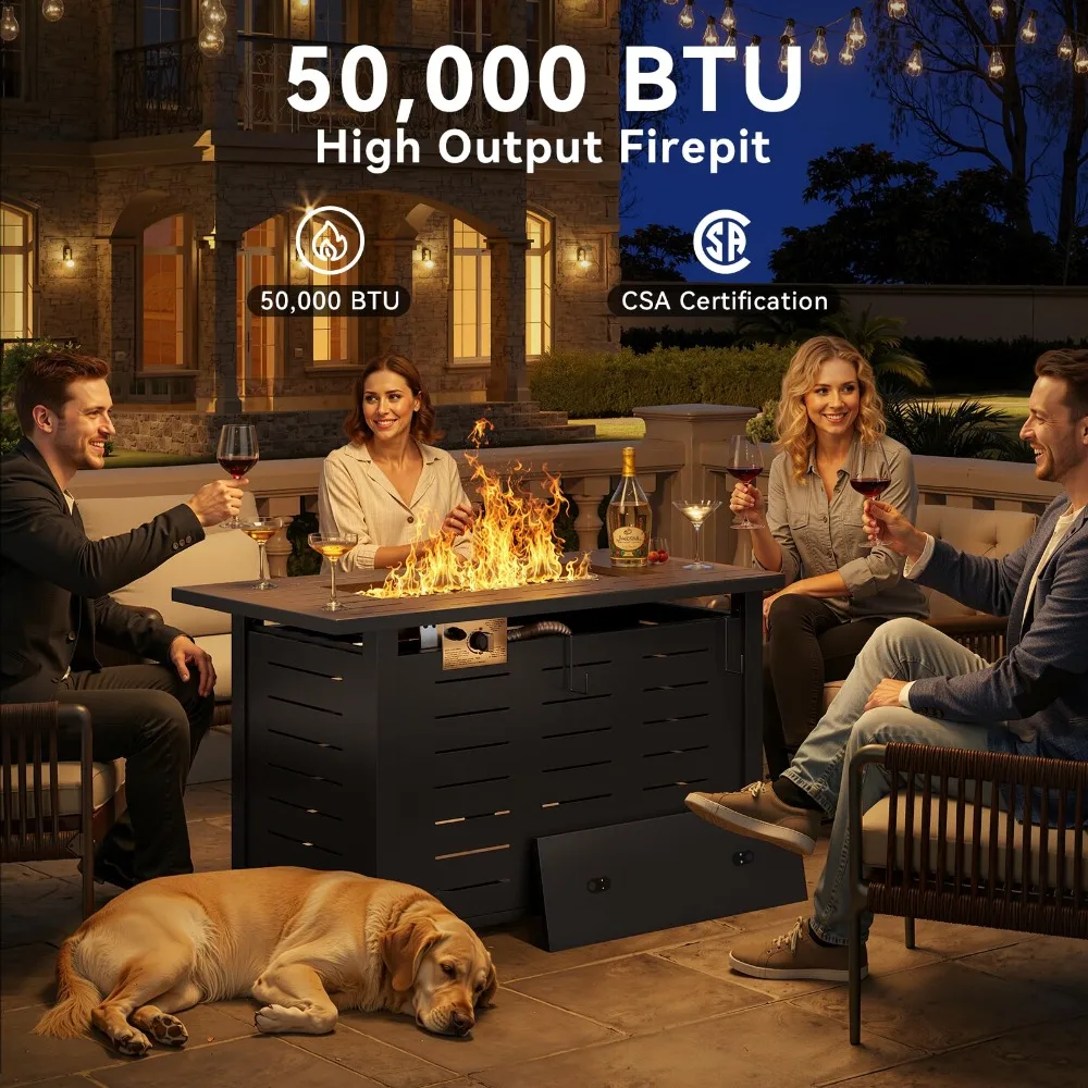 41 Inch Propane Fire Pit–50,000 BTU Gas Fire Pit Table with Removable Lid & Lava Rocks, Rectangle Firepit Table for