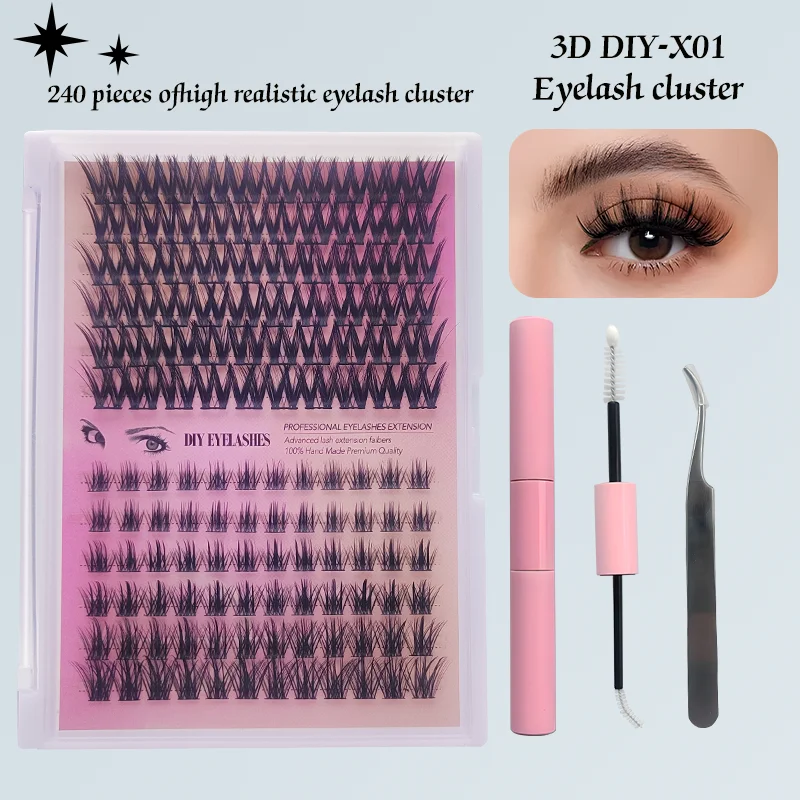 

132clusters of DIY thick false eyelashes natural grafting eyelashes Makeup set Eyelash extension kit Cluster lashes Eyelash glue