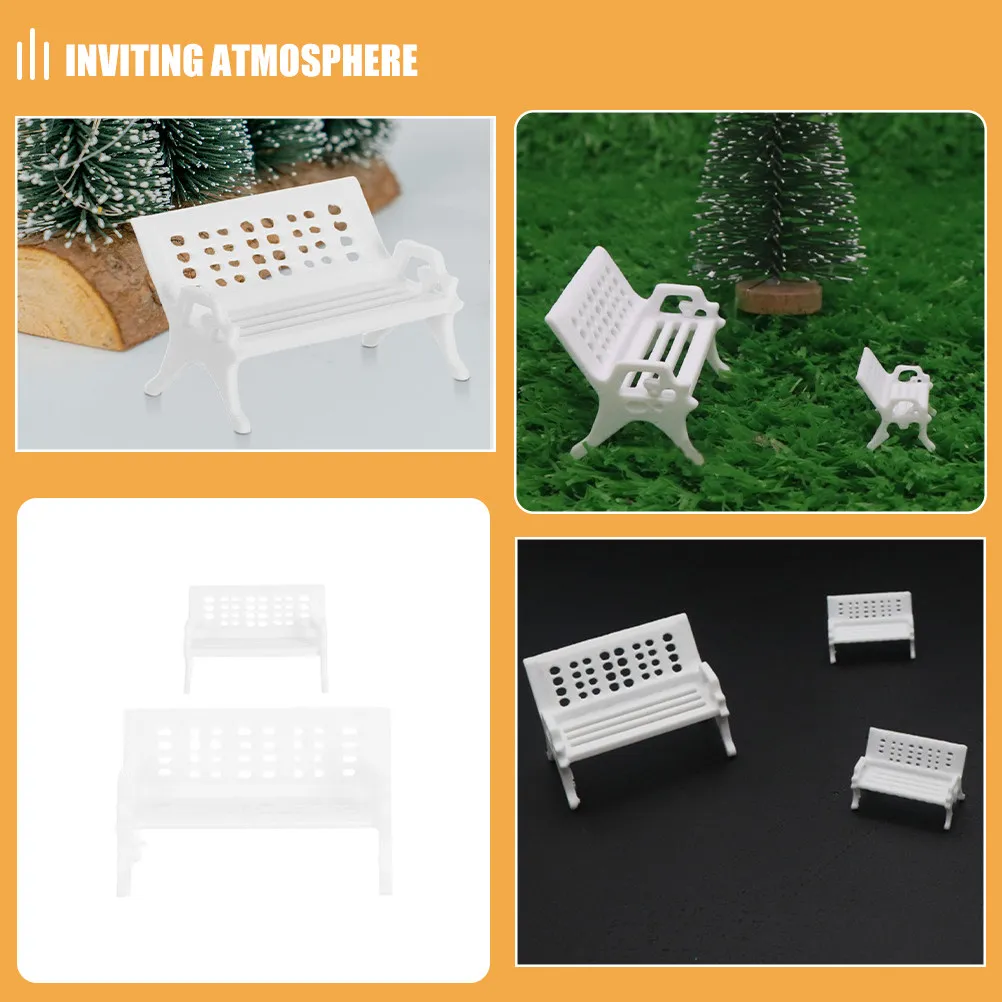 6Pcs Miniature Plastic Bench Style Chair Lifelike Desktop Background Ornament Miniature Decor for Fairy Garden Dollhouse Scenes
