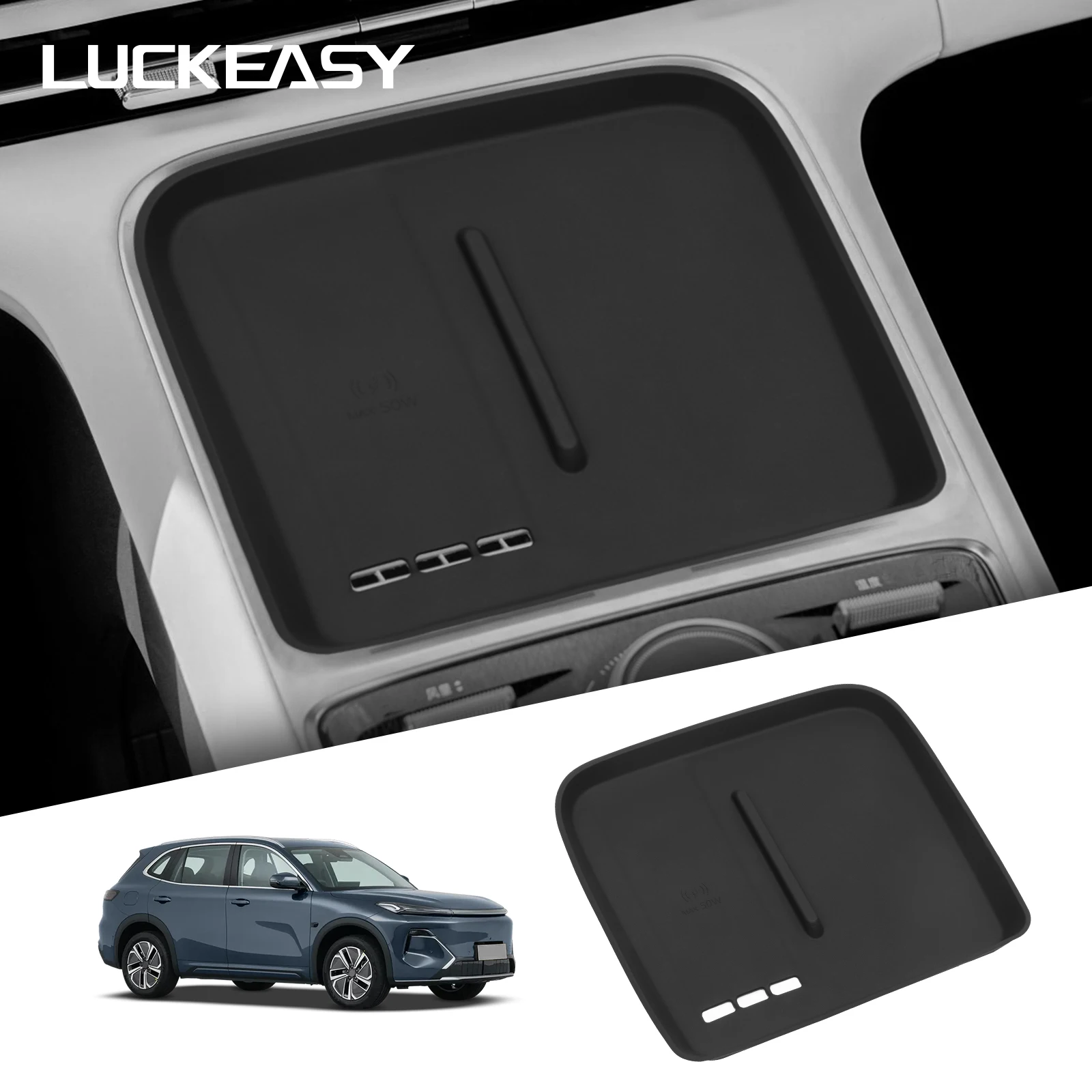 LUCKEASY for Geely Starray 7 EM-i 2025 Central Wireless Charging Pad Storage Box Mat Phone Protective Liner Car Accessories