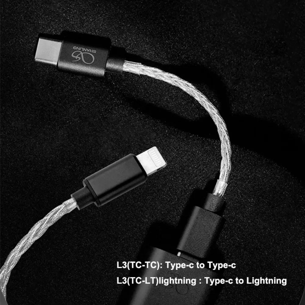 SHANLING L3 Neotech محول كابل الصوت من الفضة النقية من النوع C / Lightning to Type-C لـ UA3 UA5 DAC iOS Android
