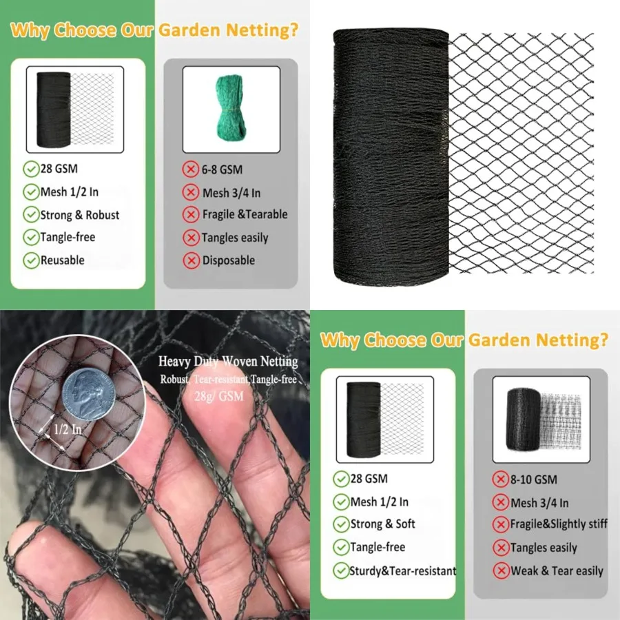 

Bird Netting 7.5x100 Feet, 1/2In Mesh Heavy Duty Garden Netting Pest Barrier for Plants, Fruit Trees, Vegetables, Extra Strong