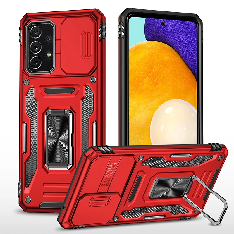 Slide Camera Protect Armor Phone Case For Samsung Galaxy A02 A12 A22 A32 A42 A52 A72 A21s A52s Magnetic Ring Holder Back Cover