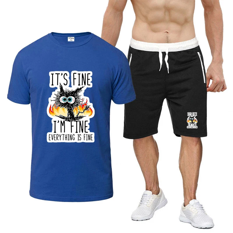 Divertente Cool Cat 2025 Summer Men's Everything is Fine Best Seller Rinfrescante e antiaderente al corpo T-shirt Pantaloni Tute sportive