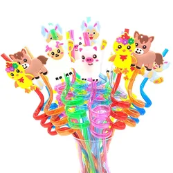 8pcs 26cm Reusable Farm Animal Straws Farm Cartoon Cow Theme Kids Birthday Party Decoration Plastic Spiral Drinking Straw