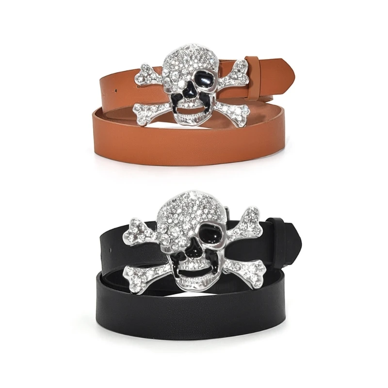 Metallischer Totenkopf-Schnalle-Taillengürtel für Damen, breiter Schnallengürtel für Cowboy, Cowgirl, Riemen, weiblicher