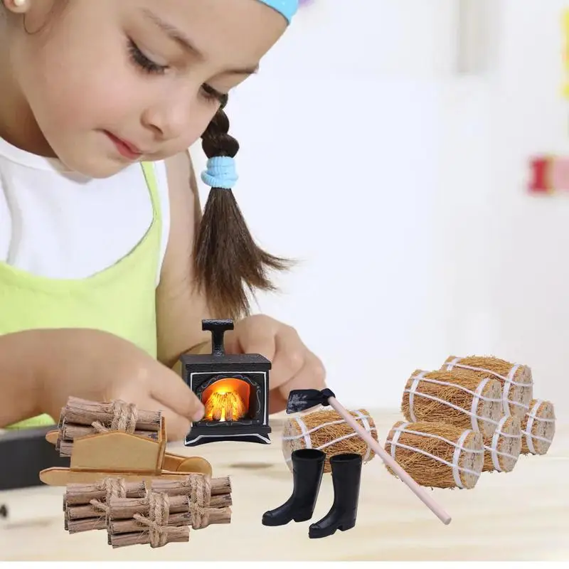 Doll House Fireplace Set Doll House Accessories 1:12 Miniature Fireplace Set For Christmas Decoration For Children's Play House