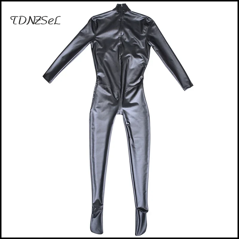 Exotic Sexy Latex Leather Bodycon Jumpsuits Women Zipper Open Crotch Romper Nightclub Zentai Pole Dance Costume Custom Clubwear