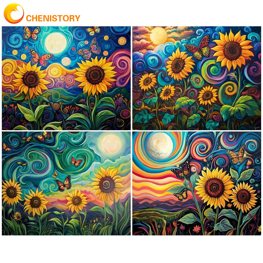 

CHENISTORY Oil Painting By Numbers Kill Time Markers By Numbers Abstract Flower Starry Number Paiting Adults Crafts Art Supplies