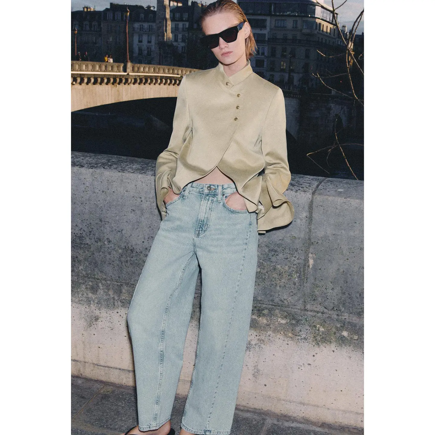 Spring New Women's Commuter Style Long Sleeve Half High Collar Decorative Layered Suit Jacket Loose Fit Casual Polyester