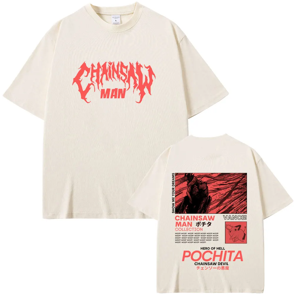 Anime Chainsaw Man T Shirts Denji Pochita Print T-shirt Men Women Manga Fashion Oversized Streetwear Male Vintage Casual Tshirt