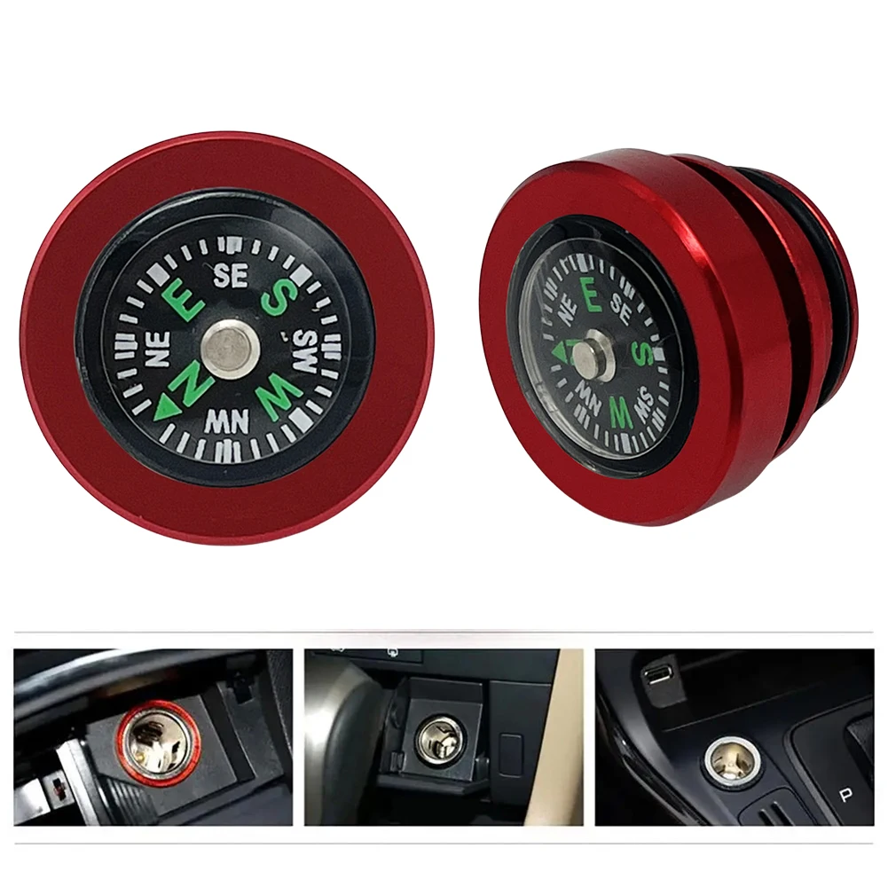 Compass Button Car Cigarette Lighter Plug Car Cigarette Lighter Plug Cover Dustproof Aluminum Alloy Waterproof for Auto Vehicles