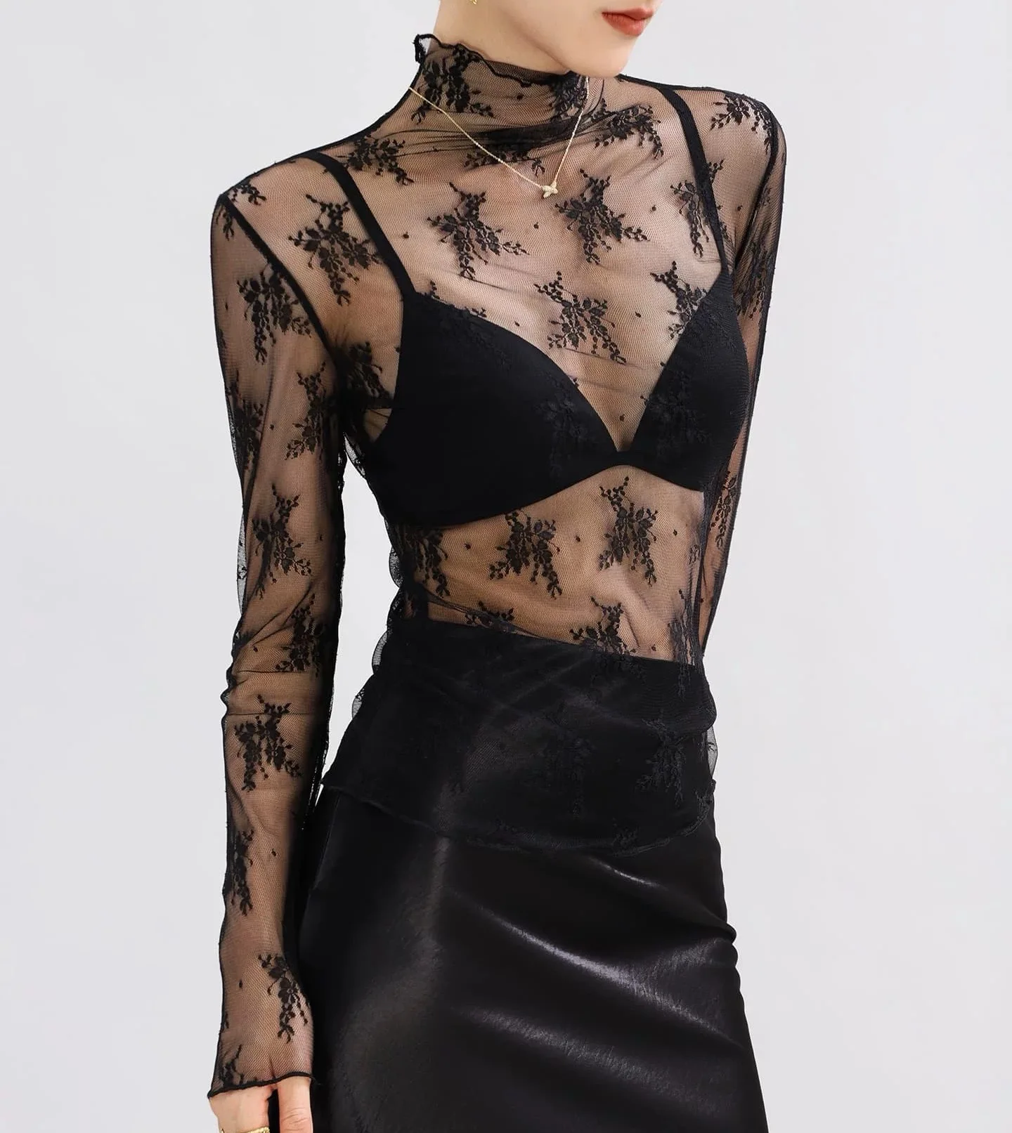 

Модные сексуальные женские сетчатые футболки, прозрачная кружевная блузка с длинным рукавом, прозрачные топы для женщин с круглым вырезом, прозрачные футболки, укороченный топ