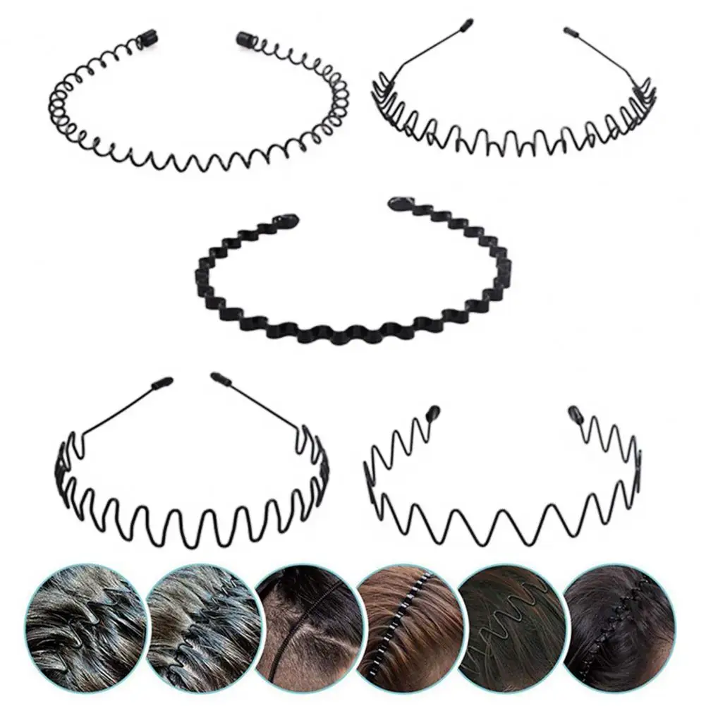 5/8/10Pcs Black Metal Headbands Unisex Spring Wavy Hairband Non-Slip Sports Hair Hoop For Men Women Fitness Daily Wear 헤드밴드