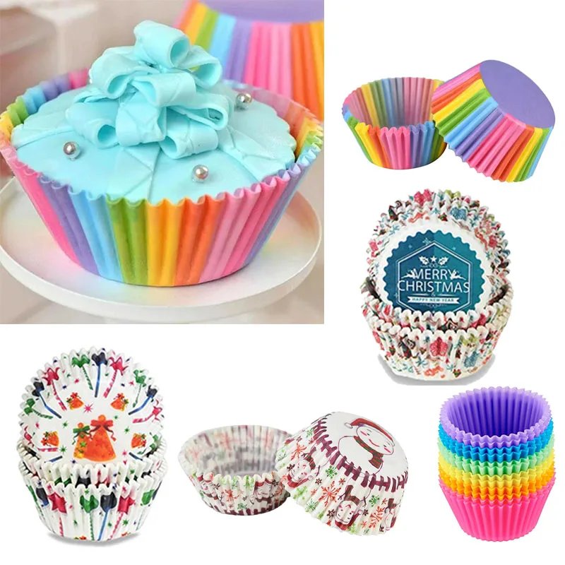 

Cupcake Liners Reusable Non-Stick Baking Cups Rainbow Floral Christmas Design Muffin Cases for Baking Cupcakes Cake Decoration