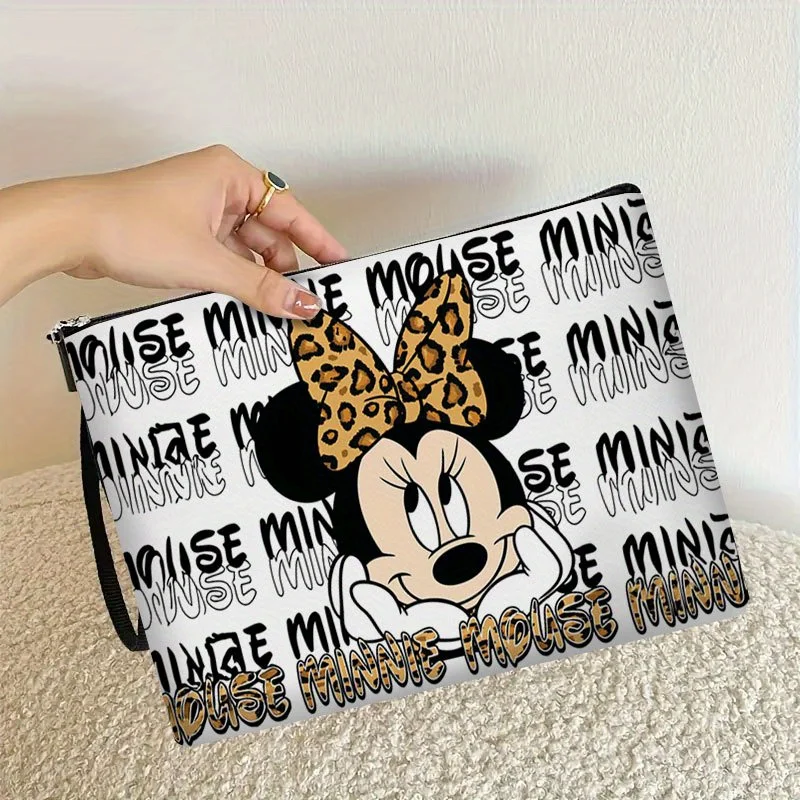 1개 디즈니 미니 레오파드 프린트 화장품 가방, 보석 보관 가방, 완벽한 여행용 지퍼 보관 가방 - 재미있는 생일 선물