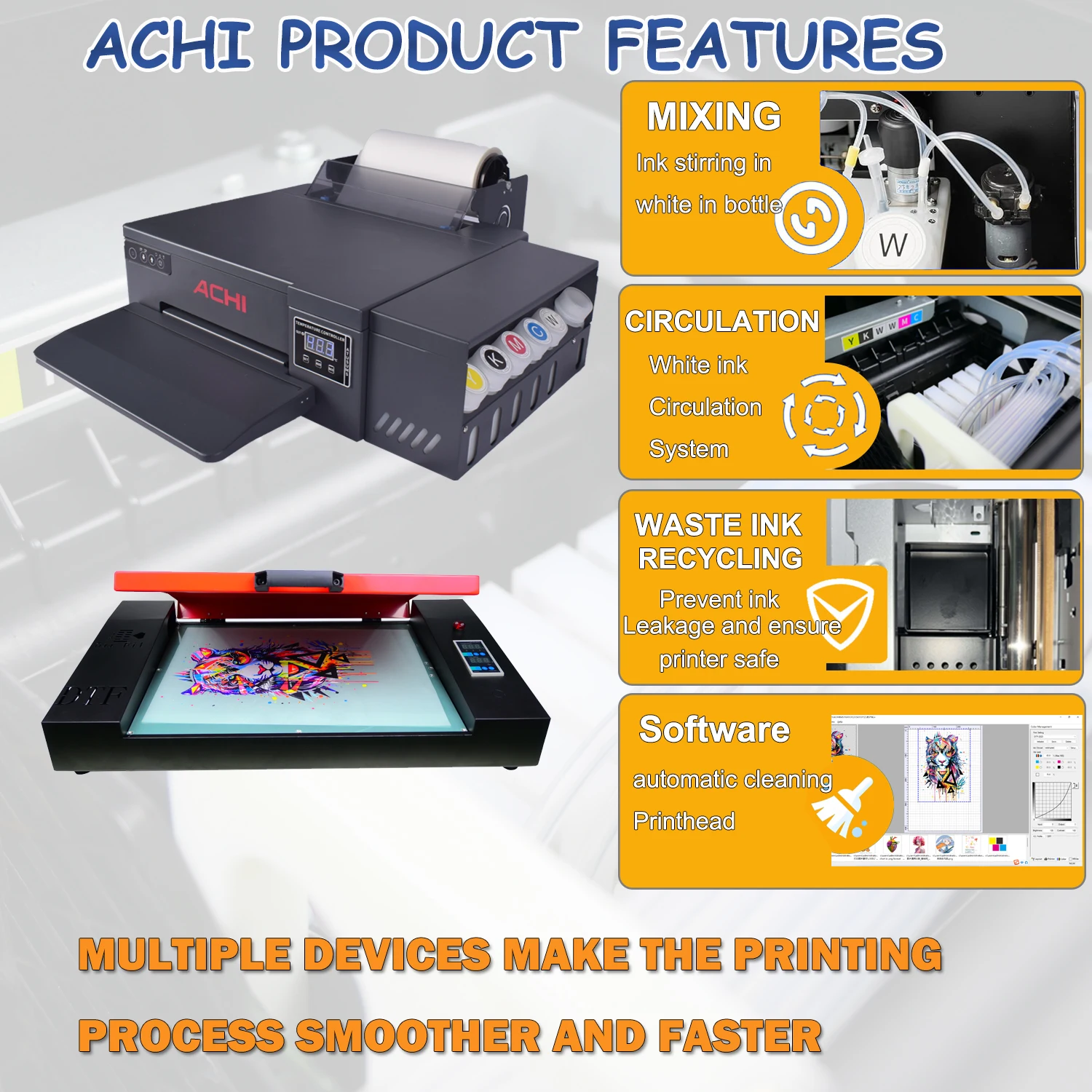 ACHI A4 XP600 DTF Roll Printer T-shirt Printer for Fabric Hoodies Hat Leather XP600 Head T-Shirt Printer