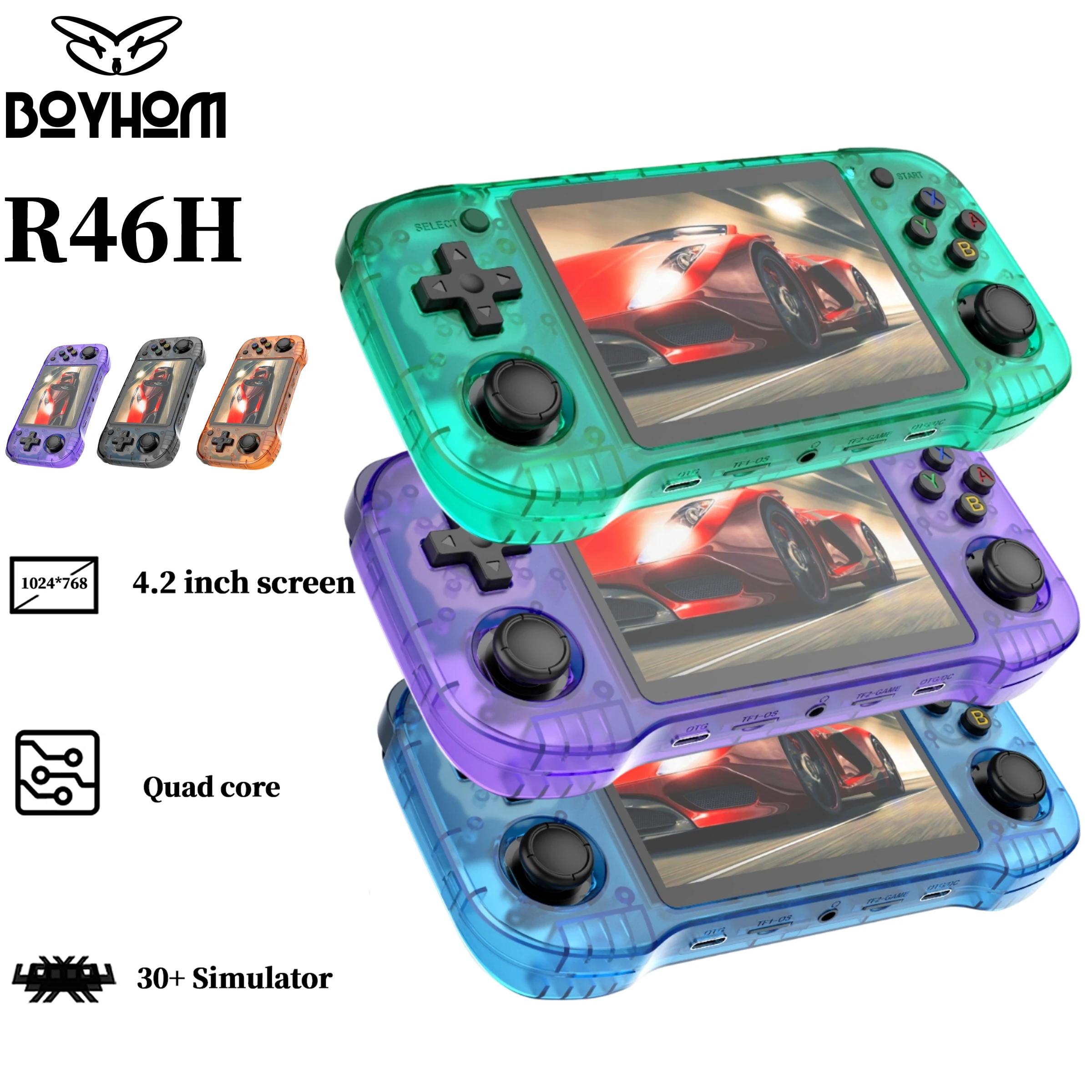 BOYHOM 4.2 inch HD IPS Screen Classic Game Consoles R46H Retro Handheld Console Portable Video Player R36H,64G/128G Best Gift