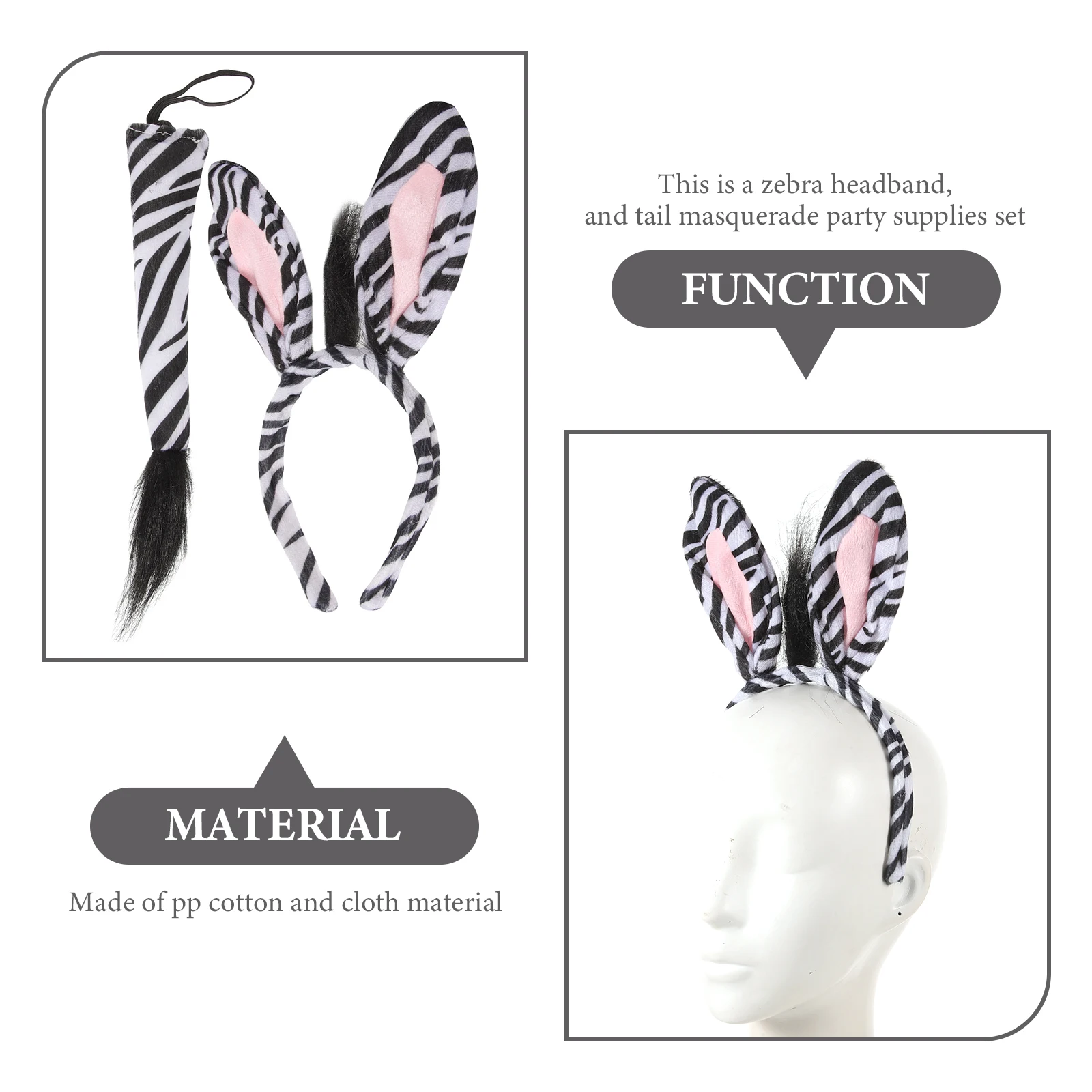 

1 set Zebra Headband Zebra Headdress Ears Tail Halloween Hairband Accessories Kids Costume Party Holiday Gras