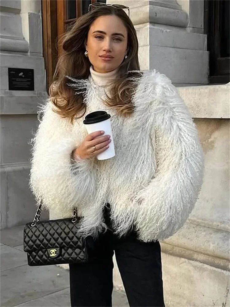 Tossy Female Fluffy Faux Fox Fur Jacket Overcoat Winter Loose Luxury Long Sleeve High Waist Patchwork Coat Women's Outwear 2025